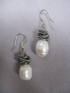 White Freshwater Pearl Drop Earrings Silver Wrapped | Engayla