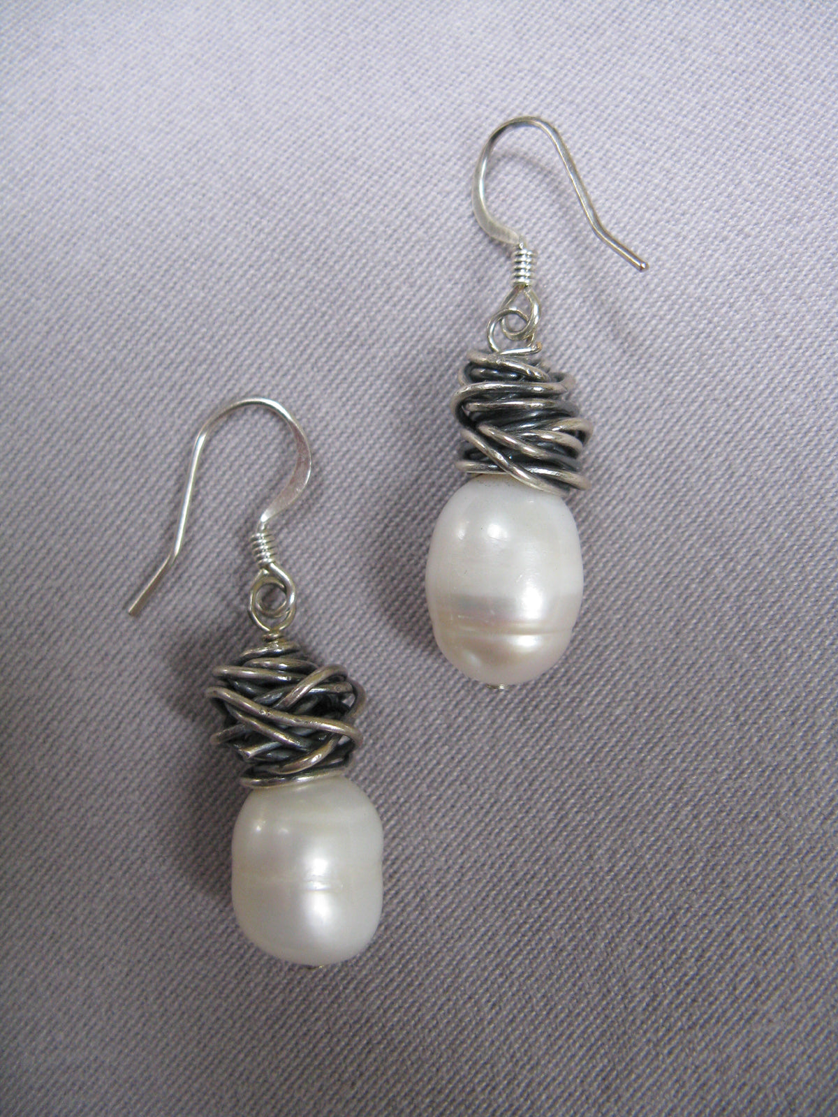 White Freshwater Pearl Drop Earrings Silver Wrapped | Engayla