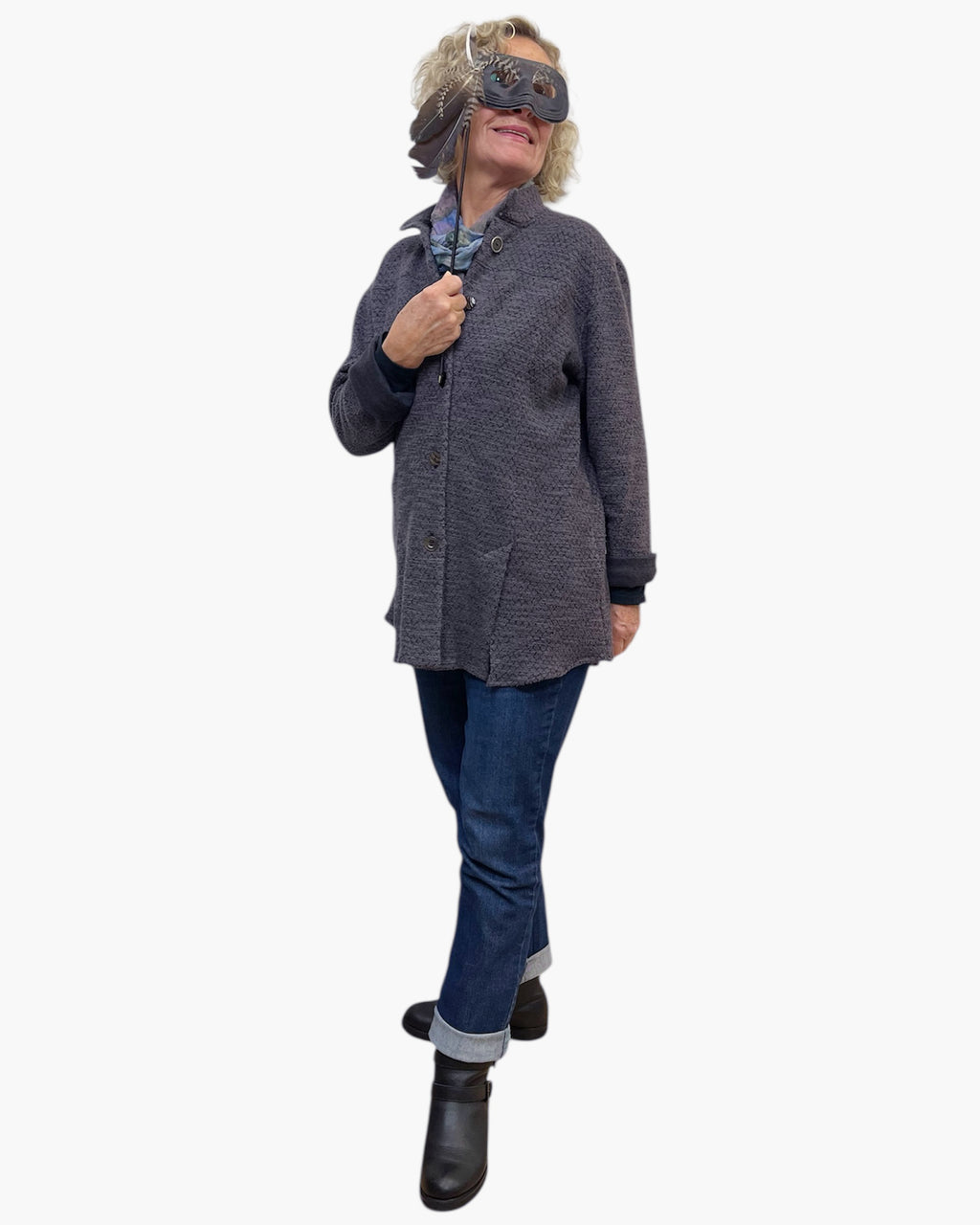 Lavender Navy Textured Cotton Tuxedo Jacket Four Vent | Engayla