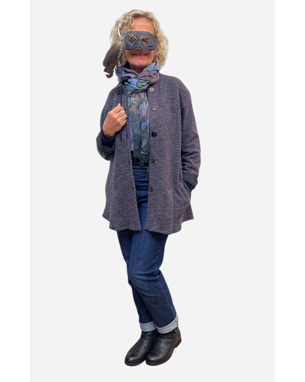 Lavender Navy Textured Cotton Tuxedo Jacket Four Vent | Engayla