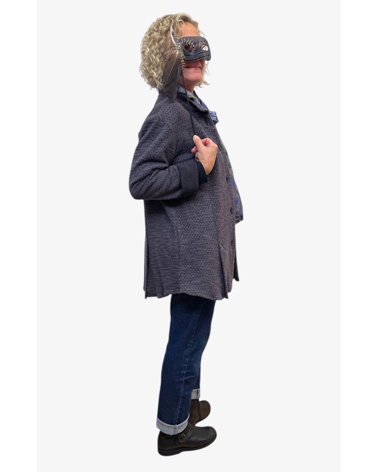 Lavender Navy Textured Cotton Tuxedo Jacket Four Vent | Engayla
