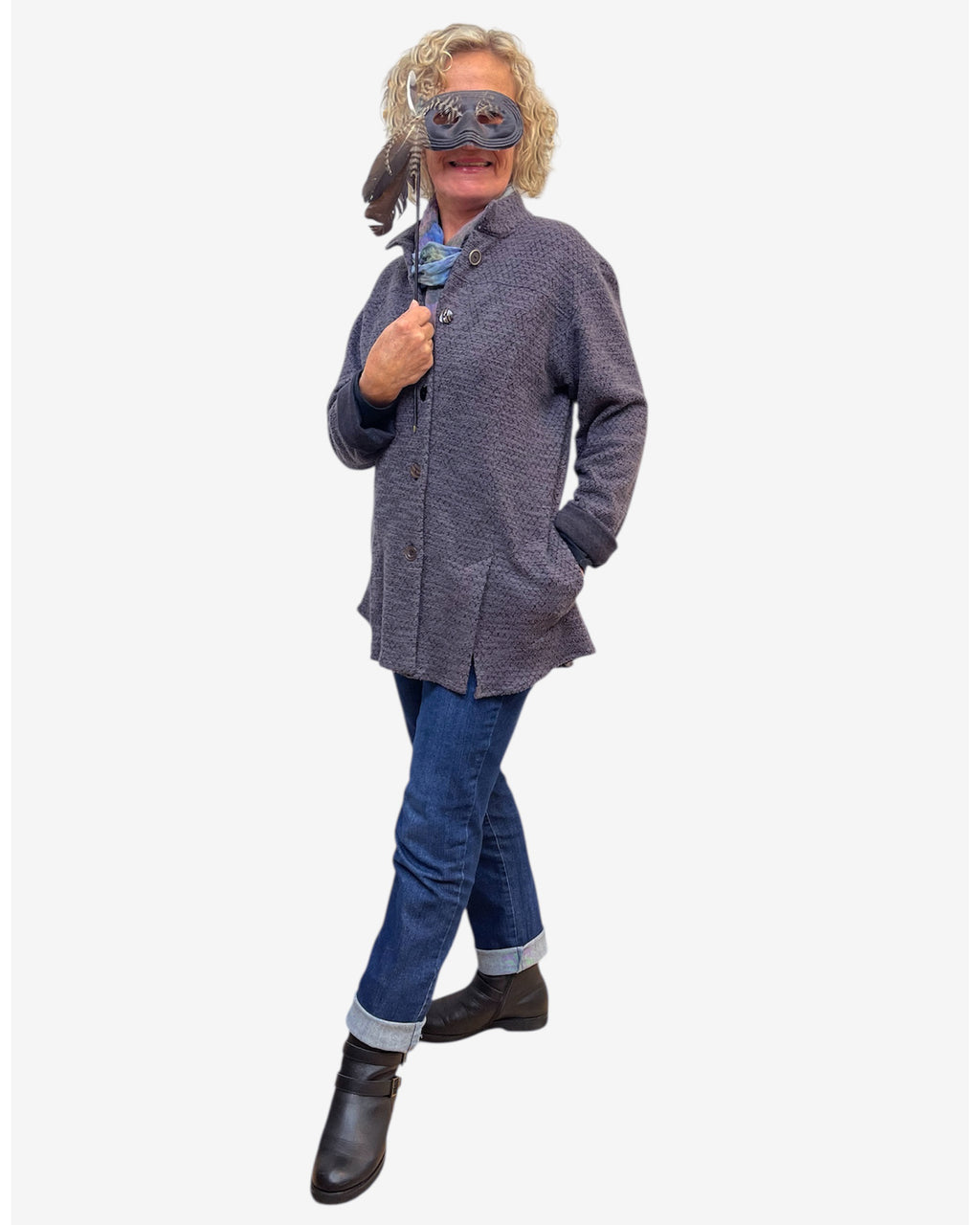 Lavender Navy Textured Cotton Tuxedo Jacket Four Vent | Engayla