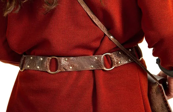 Brown Distressed Leather Belt Five Ring Riveted Upcycled | Engayla