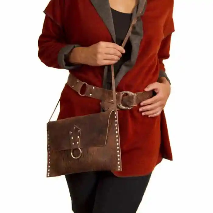 Distressed Brown Leather Purse and Belt Set - Small Clutch with Reversible Belt