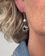 Black White Batik Bone Doughnut Earrings Freshwater Pearl | Engayla