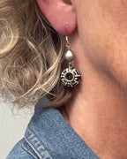 Black White Batik Bone Doughnut Earrings Freshwater Pearl | Engayla