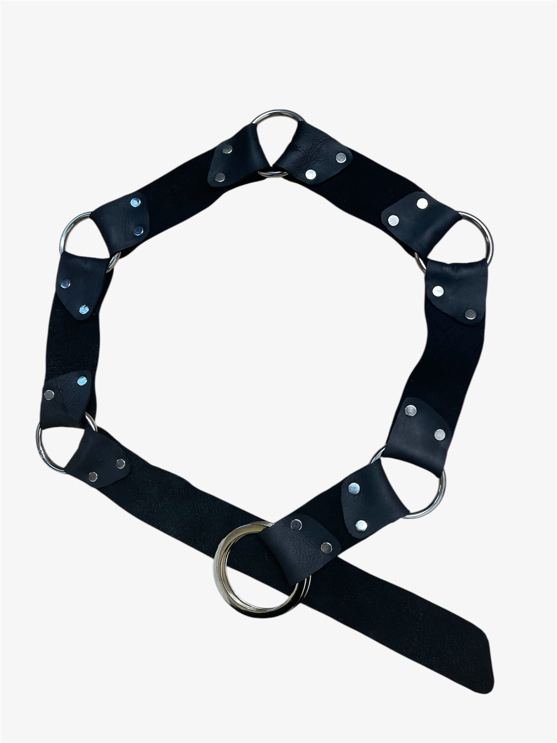 Black Leather Ring Belt Silver Rivets Reversible | Engayla