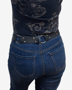Black Leather Ring Belt Silver Rivets Reversible | Engayla