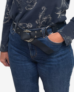 Black Leather Ring Belt Silver Rivets Reversible | Engayla
