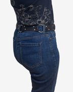 Black Leather Ring Belt Silver Rivets Reversible | Engayla