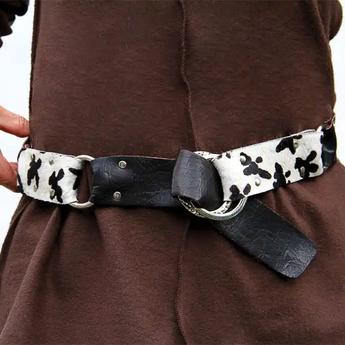 Black White Textured Leather Belt Steel Rings 1.5 Inch | Engayla