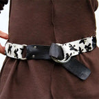 Black White Textured Leather Belt Steel Rings 1.5 Inch | Engayla
