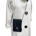 Black Leather Phone Crossbody Bag Swing Clasp Patina, handmade in Seattle by Angela Ehrig