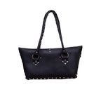 Black Leather Purse Riveted Silver 5 Pocket 14in | Engayla