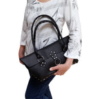 Black Leather Purse Riveted Silver 5 Pocket 14in | Engayla