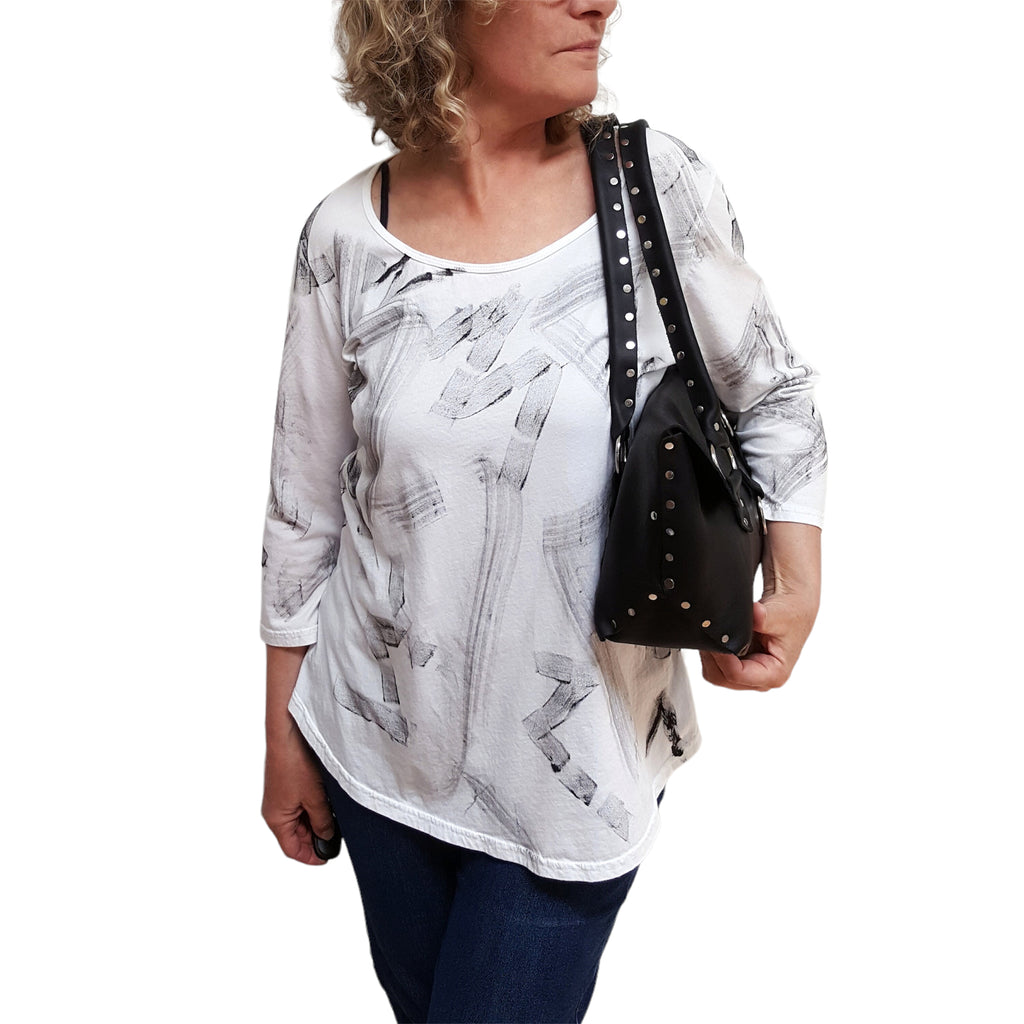 Black Leather Purse Riveted Silver 5 Pocket 14in | Engayla