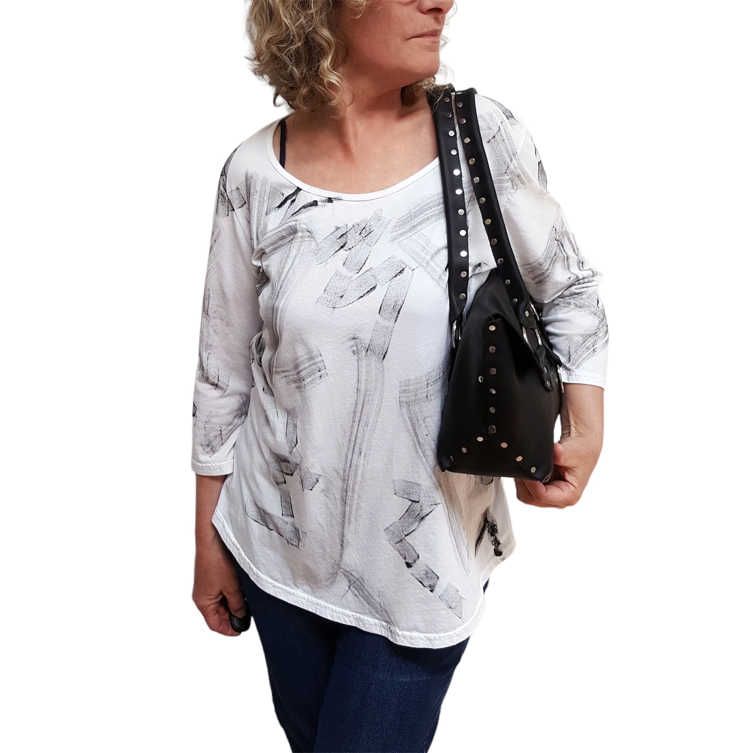 Black Leather Purse Riveted Silver 5 Pocket 14in | Engayla