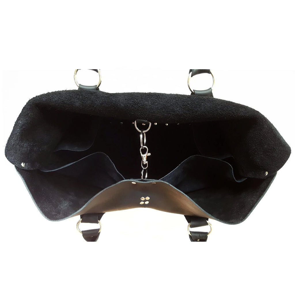 Black Leather Purse Riveted Silver 5 Pocket 14in | Engayla