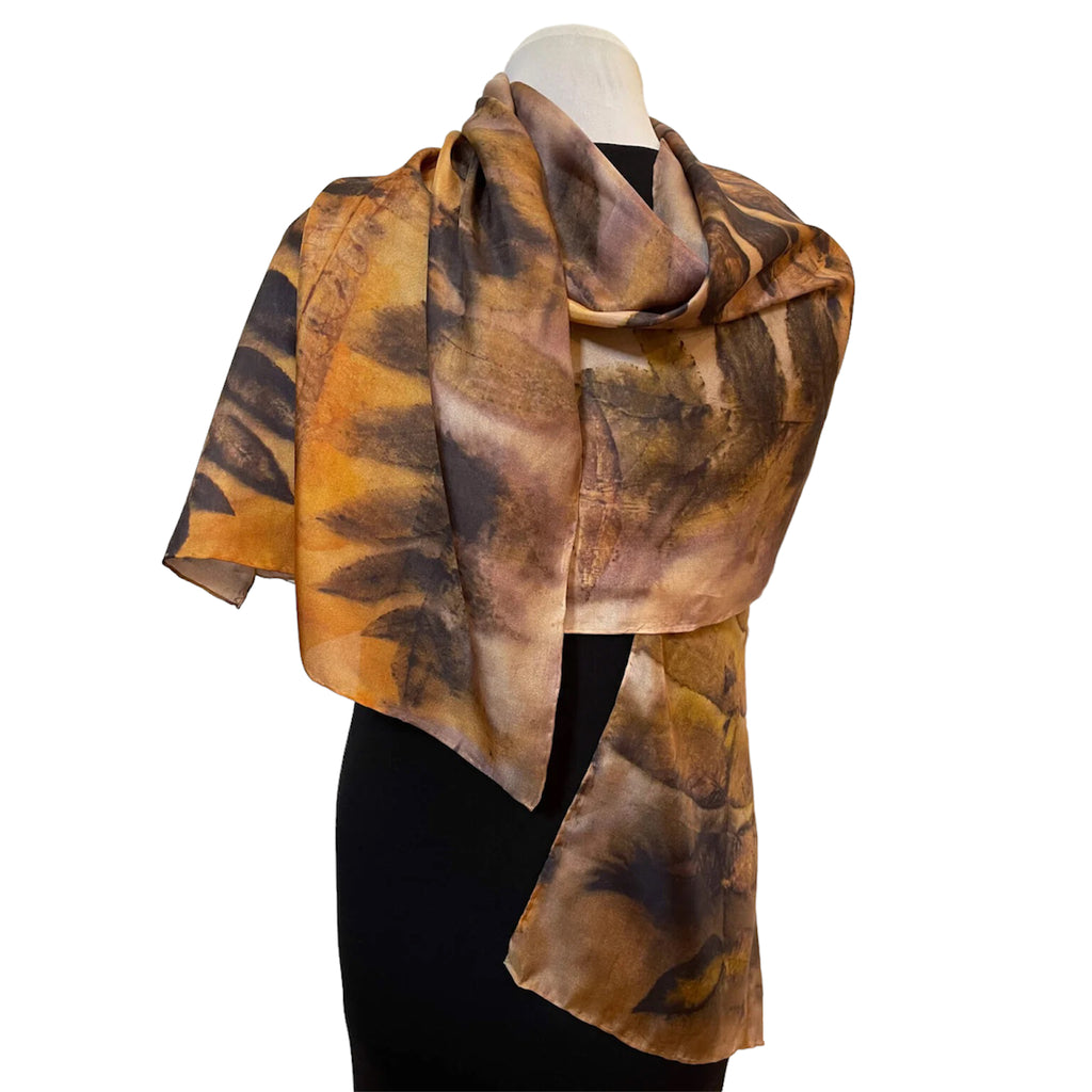 Black Walnut Rust Eco Print Silk Scarf Natural Dye | Engayla