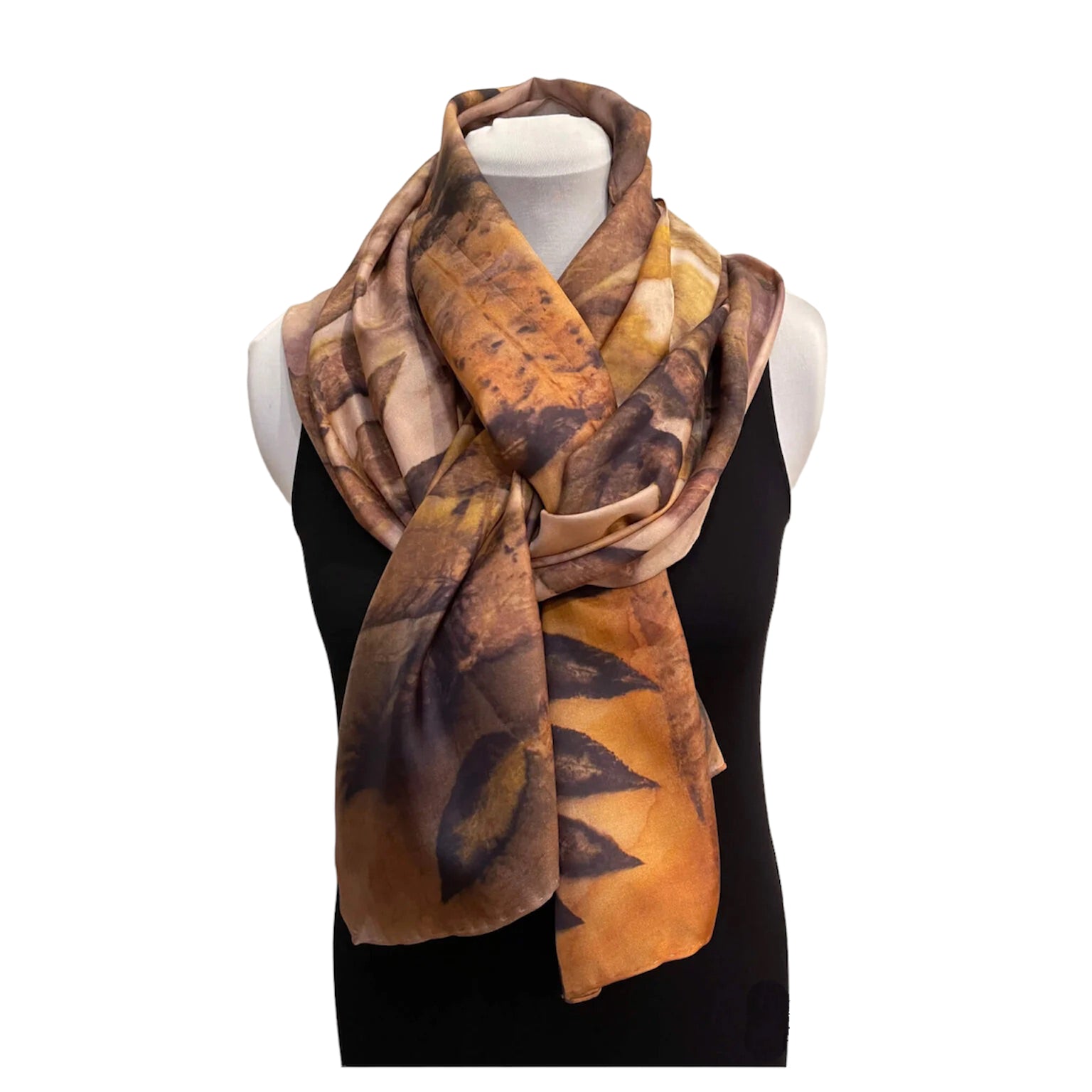 Black Walnut Rust Eco Print Silk Scarf Natural Dye | Engayla