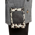 Black White Textured Leather Phone Crossbody Bag Pockets | Engayla