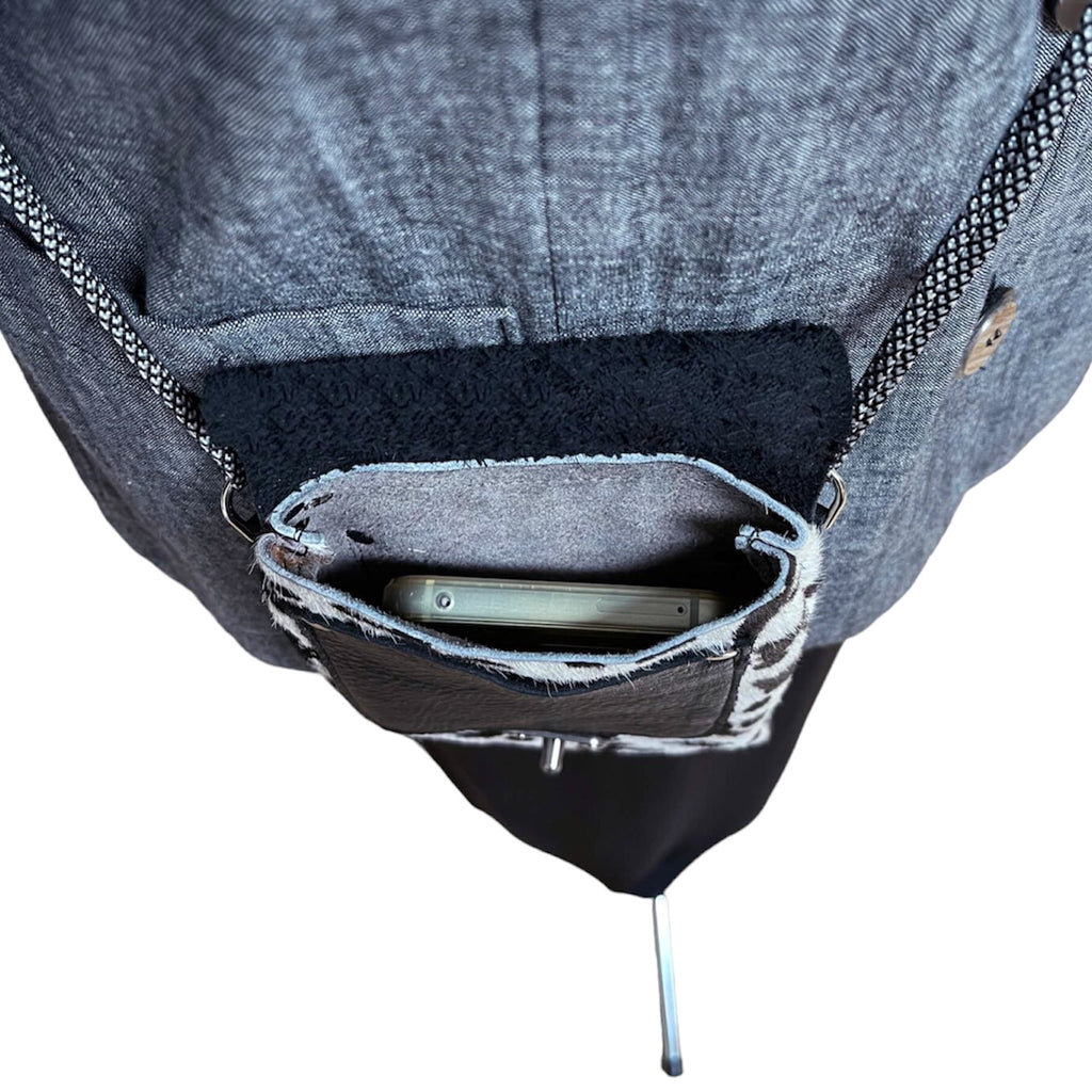Black White Textured Leather Phone Crossbody Bag Pockets | Engayla