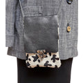 Black White Textured Leather Phone Crossbody Bag Pockets, handmade in Seattle by Angela Ehrig