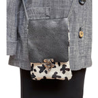 Black White Textured Leather Phone Crossbody Bag Pockets | Engayla