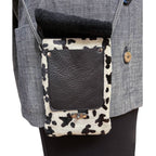 Black White Textured Leather Phone Crossbody Bag Pockets | Engayla