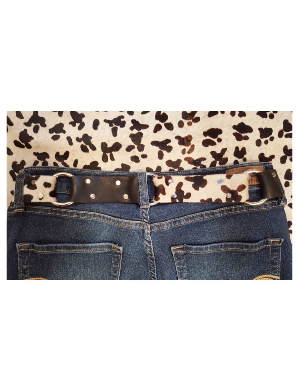 Black White Textured Leather Belt Steel Rings 1.5 Inch | Engayla