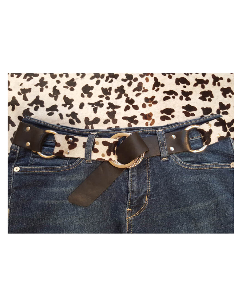 Black White Textured Leather Belt Steel Rings 1.5 Inch | Engayla