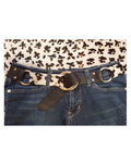Black White Textured Leather Belt Steel Rings 1.5 Inch, handmade in Seattle by Angela Ehrig