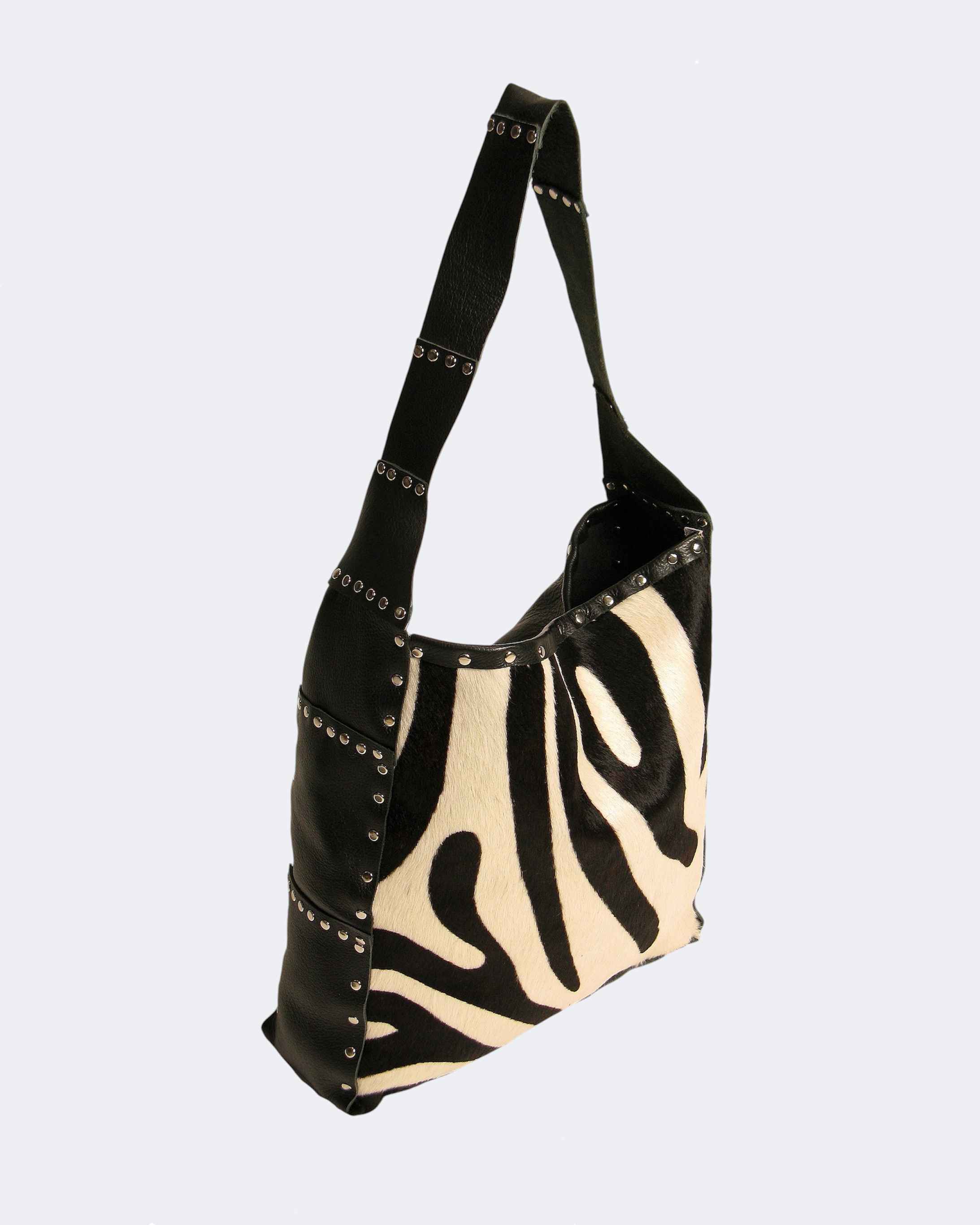 Black White Hair-On Cowhide Shoulder Tote Bag