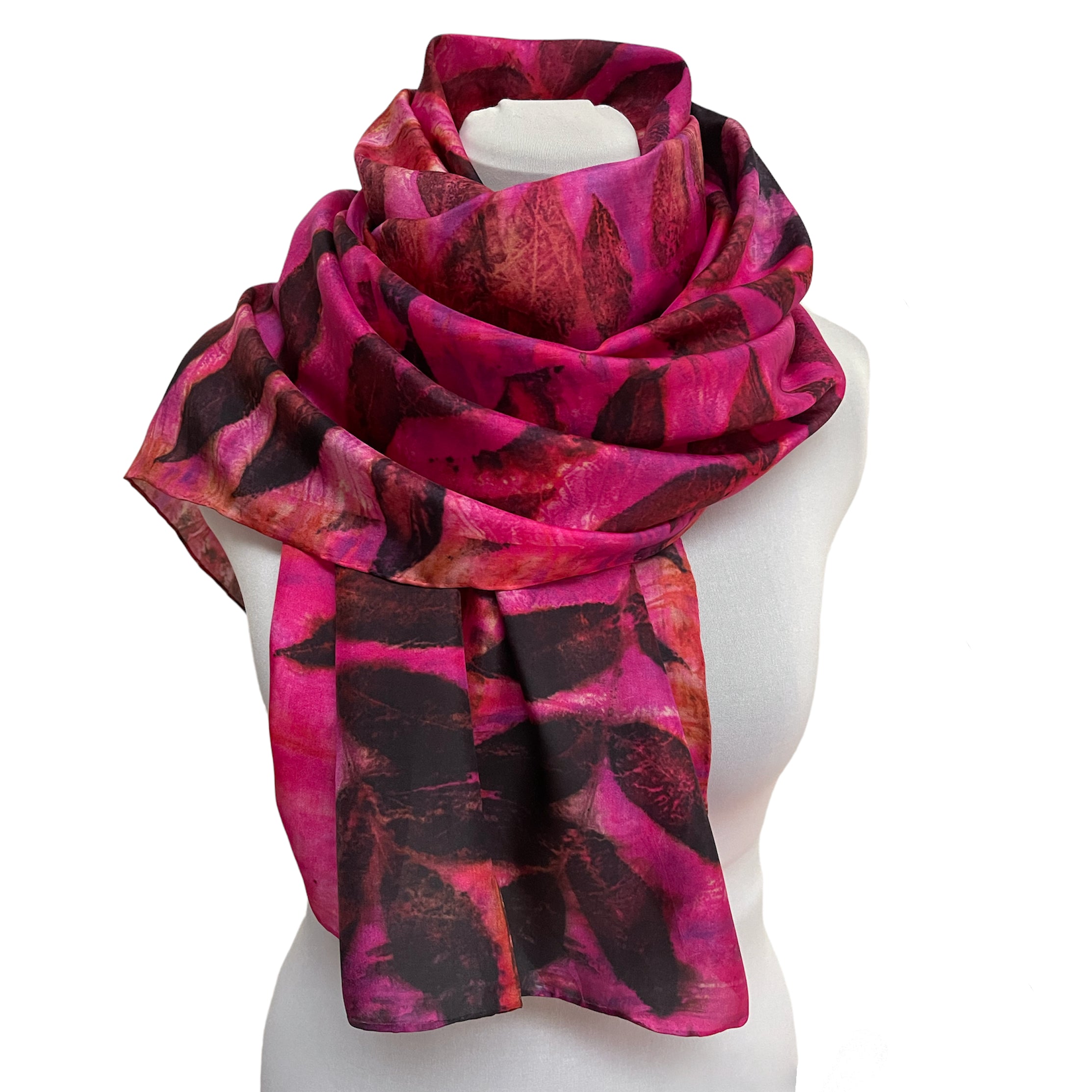 Pink Magenta Eco Print Silk Scarf Black Walnut | Engayla