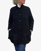 Black White Windowpane Wool Blend A-Line Jacket Vents | Engayla