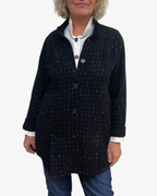 Black White Windowpane Wool Blend A-Line Jacket Vents | Engayla