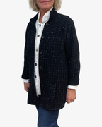 Black White Windowpane Wool Blend A-Line Jacket Vents | Engayla