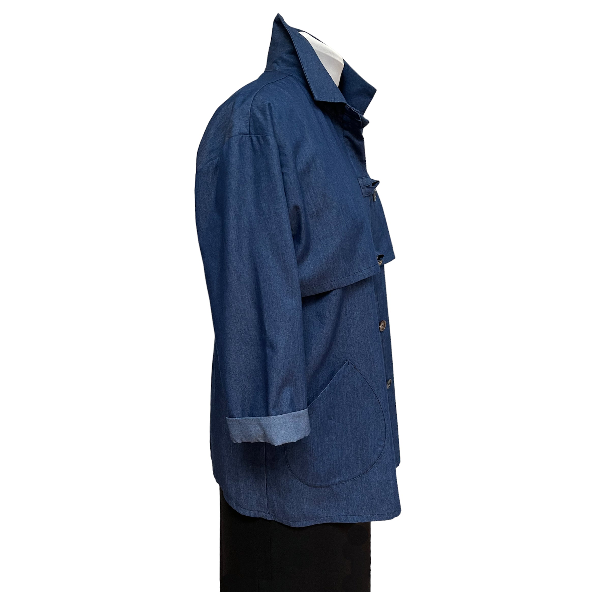 Denim Trench Jacket | Vintage Buttons | High Collar