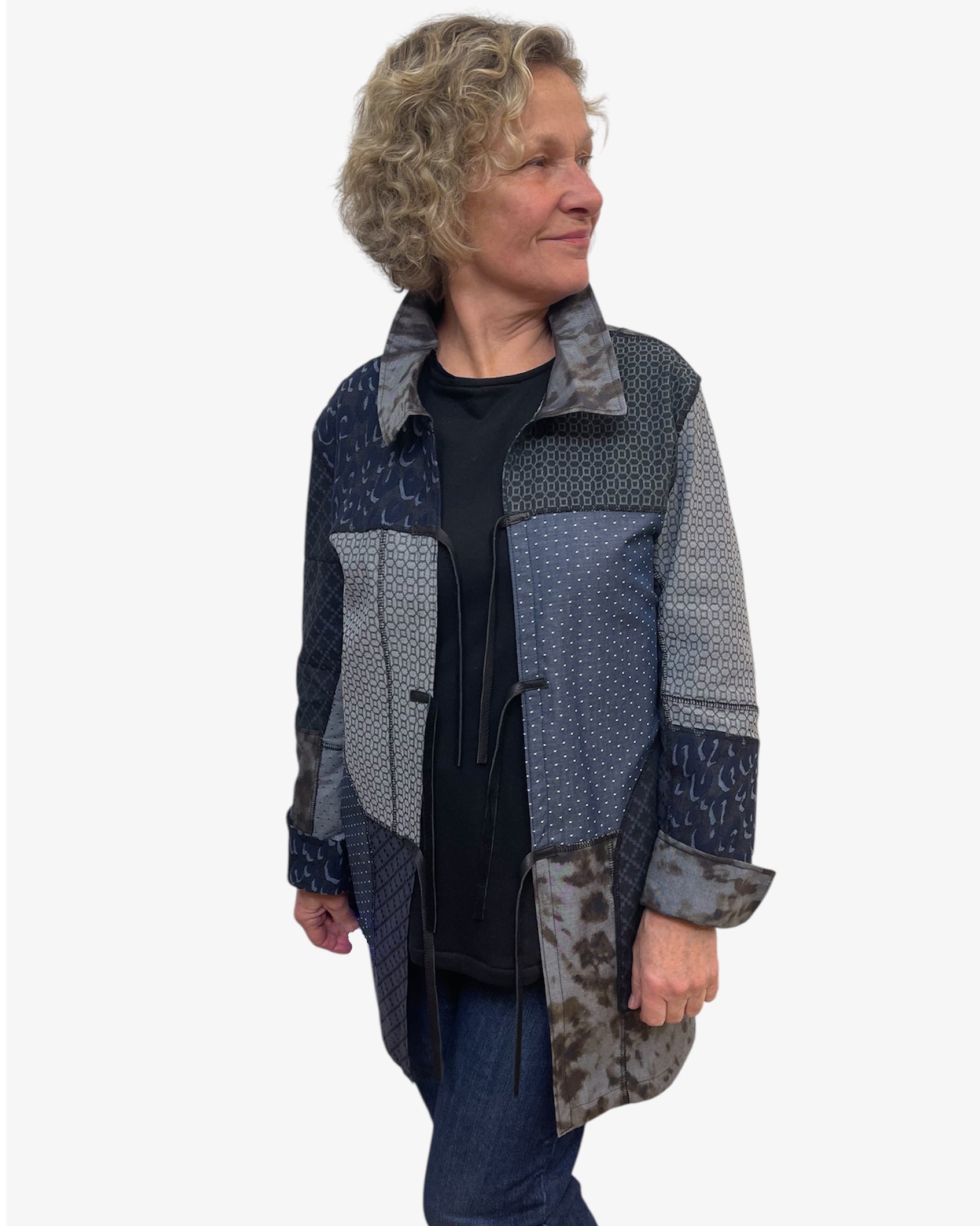 Navy Denim Cotton Linen Upcycled Jacket Remnants | Engayla