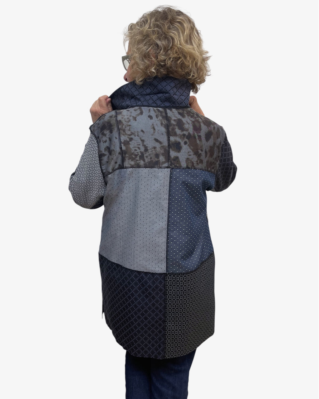 Navy Denim Cotton Linen Upcycled Jacket Remnants | Engayla