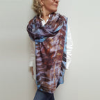 Blue Maroon Eco Print Silk Scarf Black Walnut Botanical | Engayla