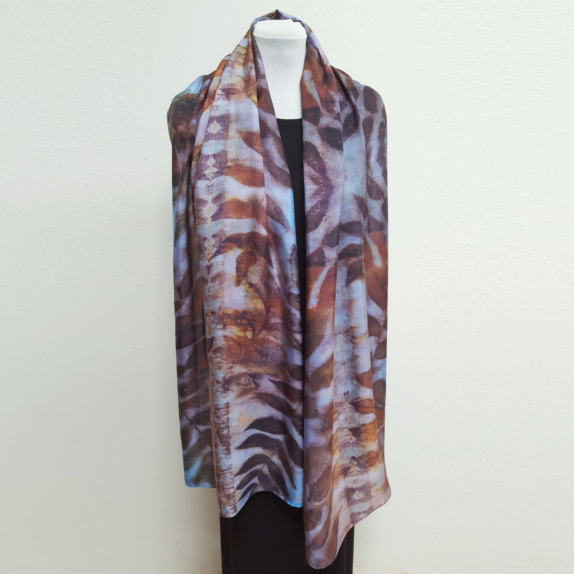 Blue Maroon Eco Print Silk Scarf Black Walnut Botanical | Engayla