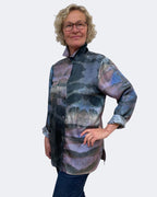 Purple Eco Print Silk Twill Shirttail Shirt Black Walnut | Engayla