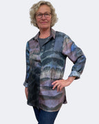 Purple Eco Print Silk Twill Shirttail Shirt Black Walnut | Engayla
