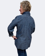 Blue Cotton Tencel Geometric Big Shirt Upcycled Buttons | Engayla