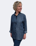Blue Cotton Tencel Geometric Big Shirt Upcycled Buttons | Engayla