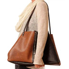 Brown Black Leather Tote Convertible Carabiner 24in | Engayla