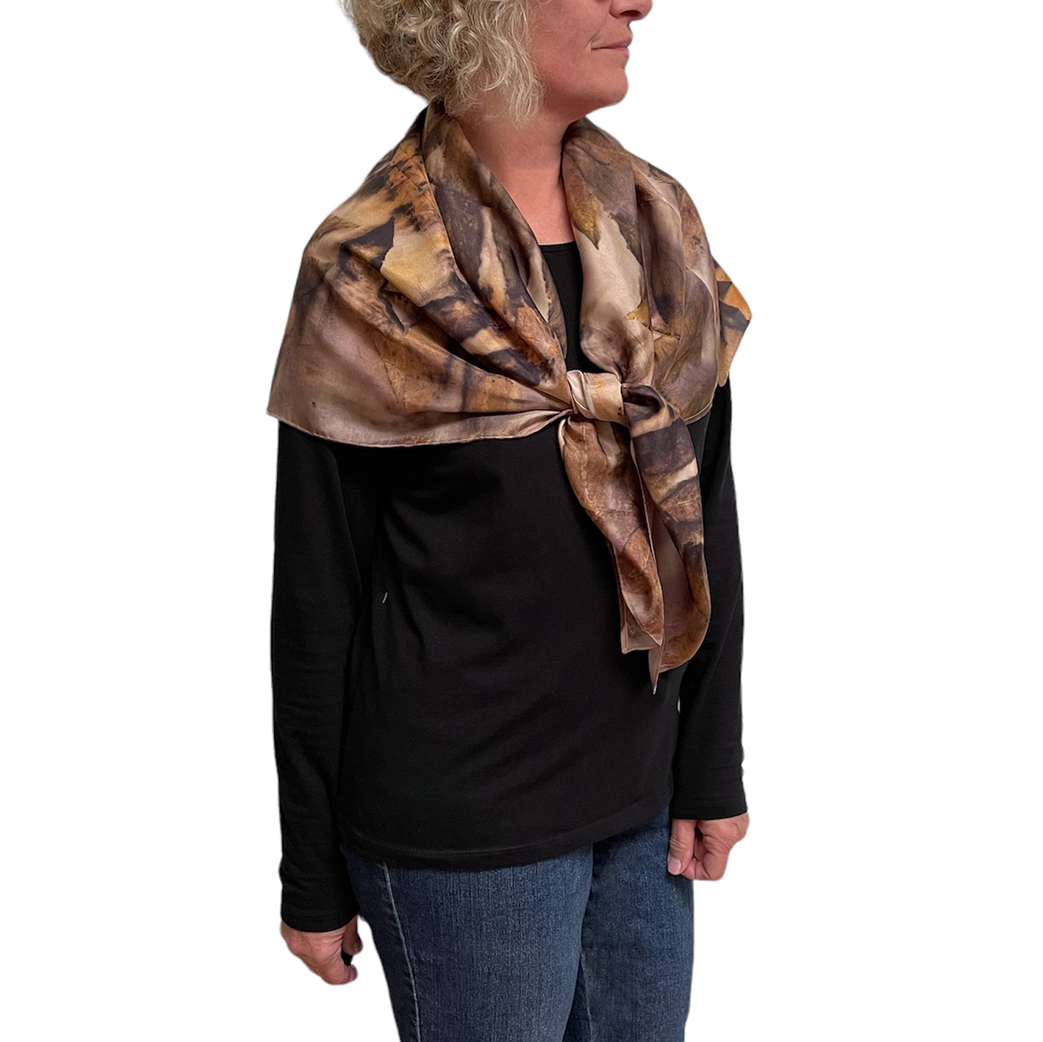 Eco-Printed Black Walnut Silk Poncho - Sustainable Fashion Cover-Up