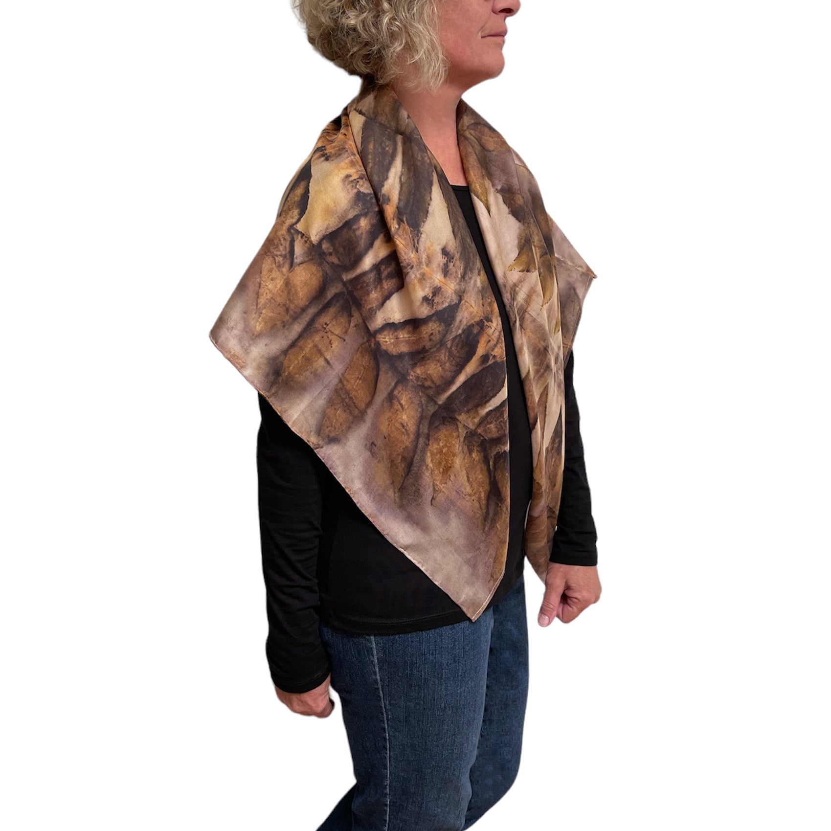Eco-Printed Black Walnut Silk Poncho - Sustainable Fashion Cover-Up