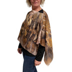 Eco-Printed Black Walnut Silk Poncho - Sustainable Fashion Cover-Up